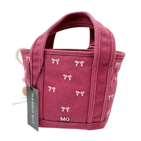 Madden Girl Mini Tote Set โ Bow Embroidery, Bear Charm & Pouch | Gift Ready - Picture 9 of 9